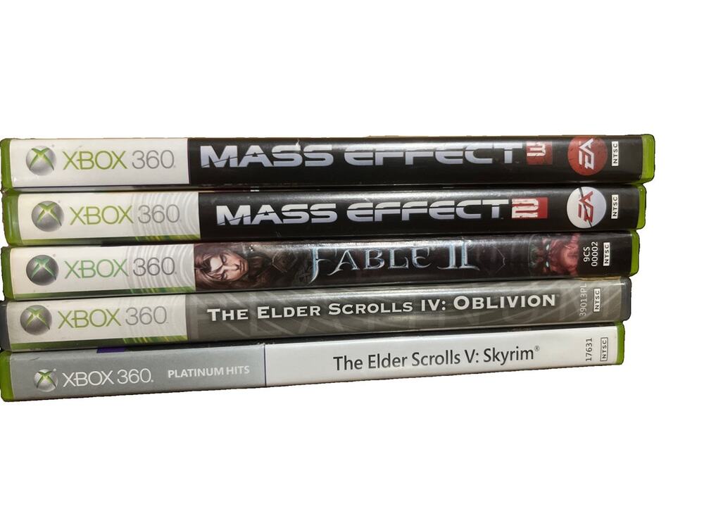 Xbox360 RPG Lot of 5! Mass Effect Fable Skyrim (READ) Tested Working Video Game